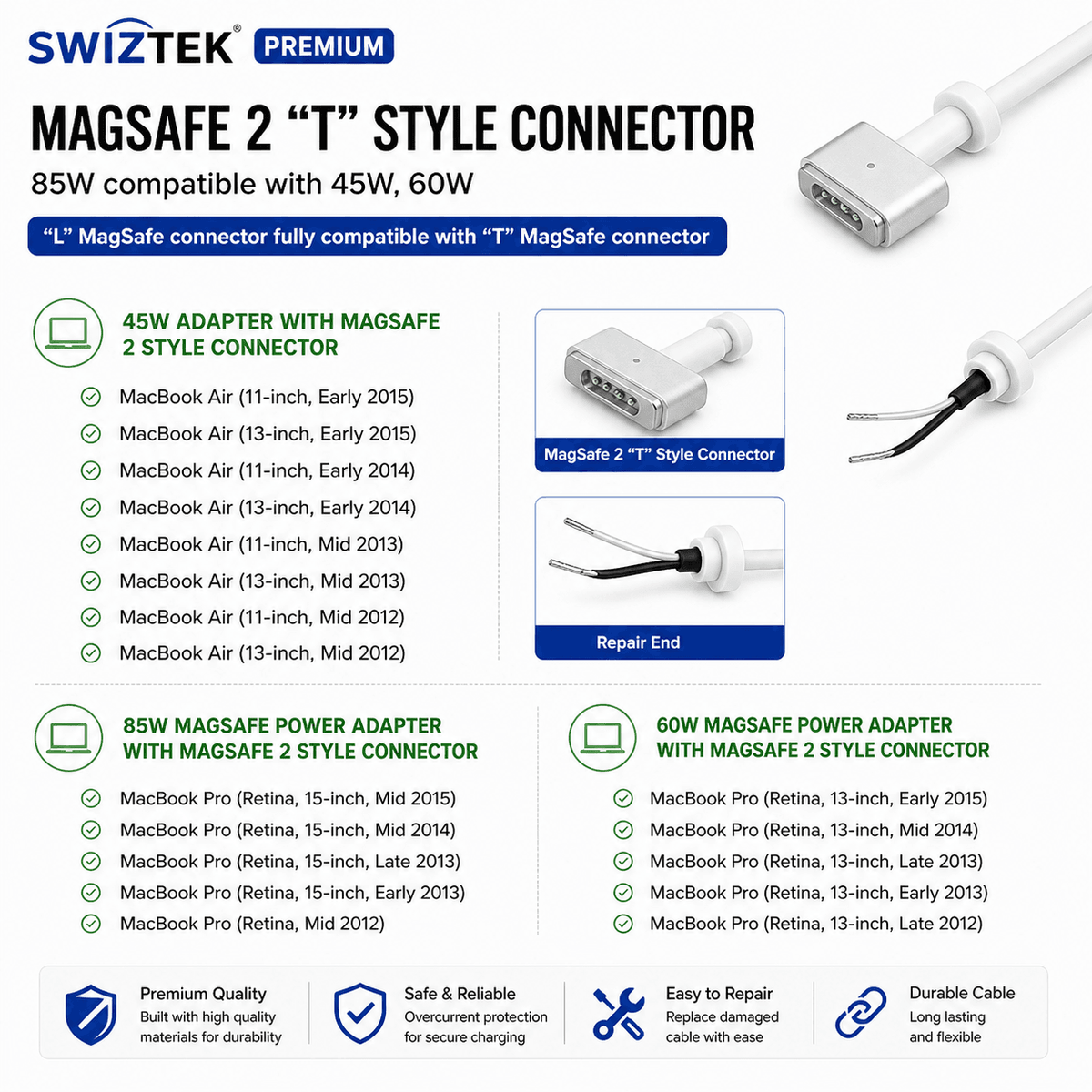 45W MagSafe 2 Power Adapter Charger for Apple MacBook Air Compatible Replacement