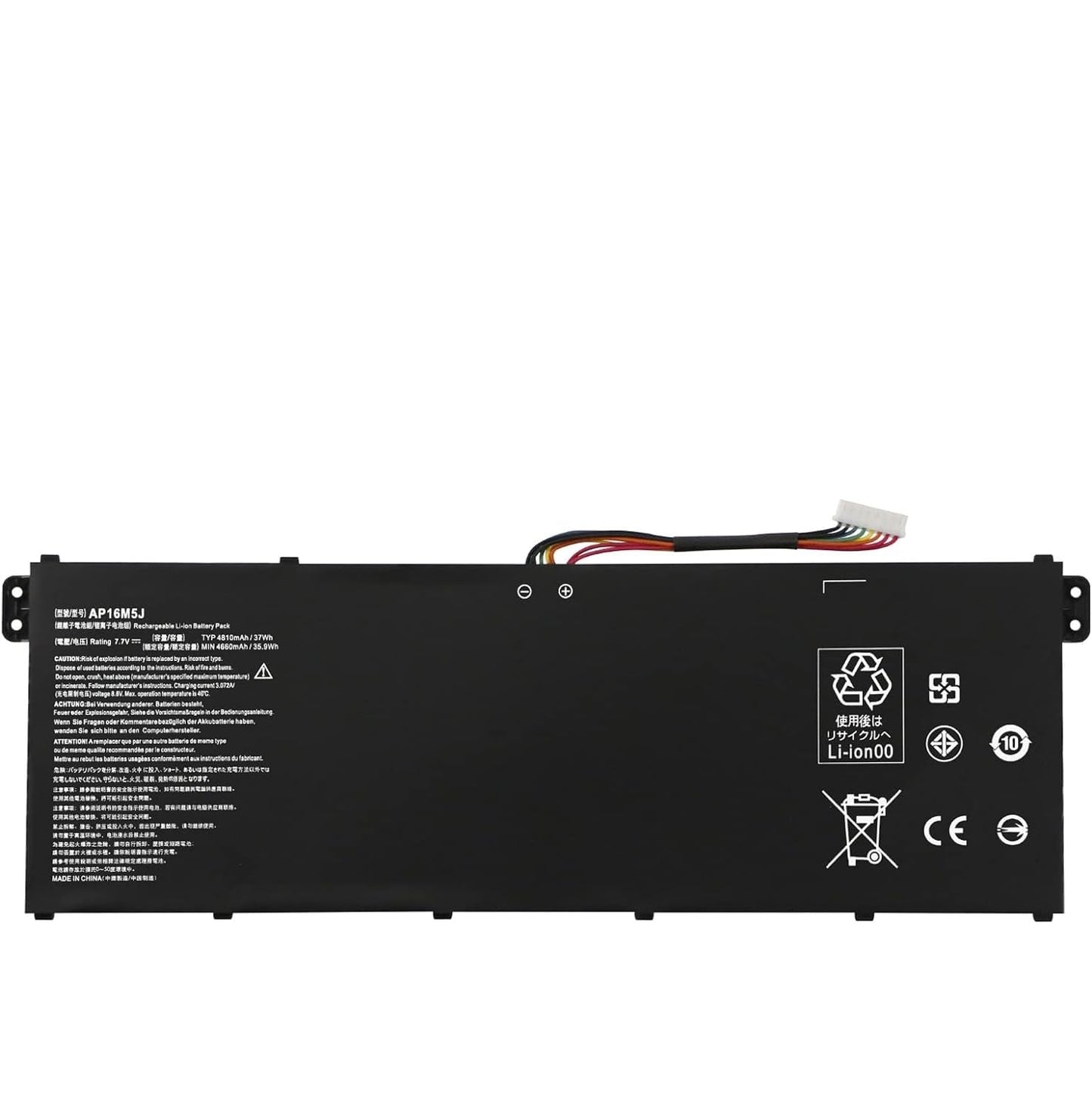 Acer AP16M5J replacement laptop battery 7.7V 37Wh showing original specification label